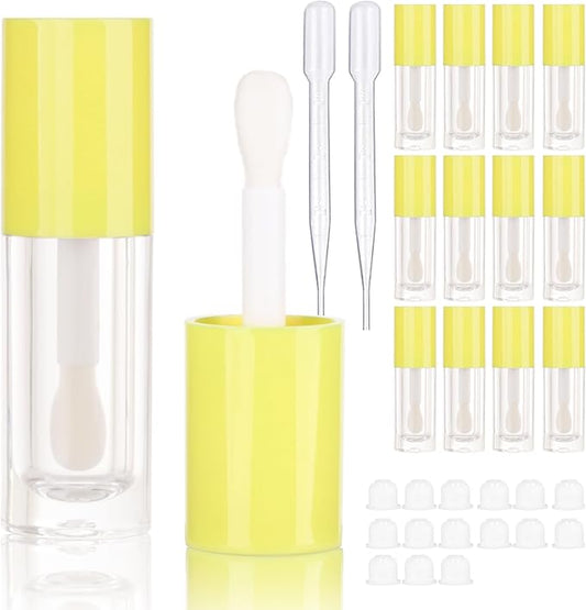 COSIDEA 14pcs Empty 6ml big doe foot wand Chunky lip gloss tubes for DIY lipgloss,Pink round lipgloss containers tubes with thick wand (Yellow)