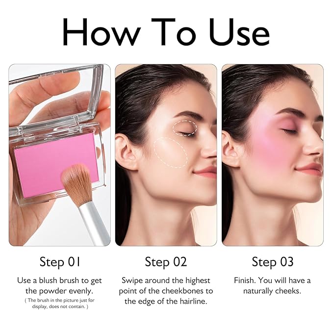 KYDA Pink Blush Powder, Make Up Pink Face Powder Face Blusher, Blendable Formula, Lasting Moisturizing, Ultra Fine Lightweight Texture