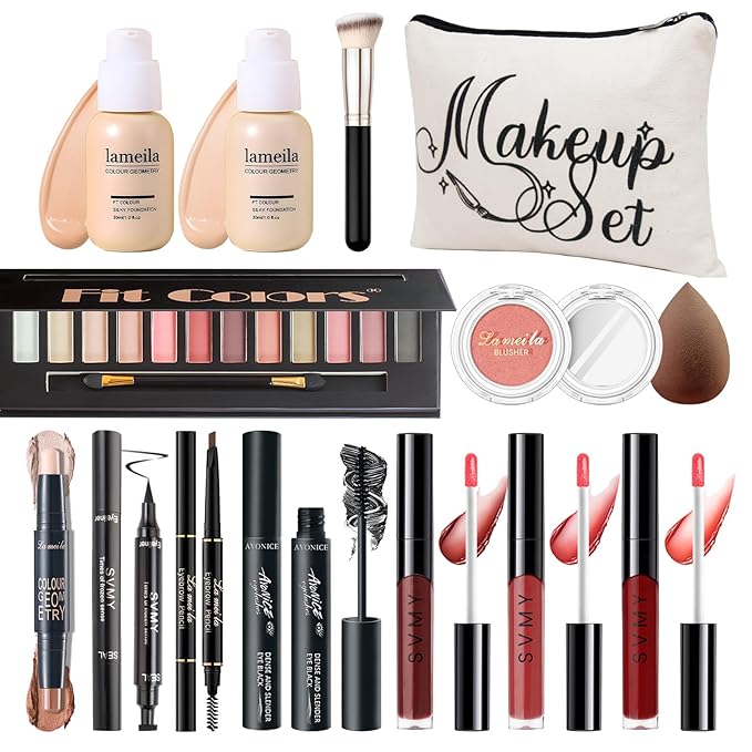 Makeup Kit for Girls Teens, Travel Makeup Kit, Facial Makeup Full Kit, Makeup Present Set for Beginners & Professionals, Cosmetic Bag Include Pigmented Blendable Eyeshadow Palette, concealer