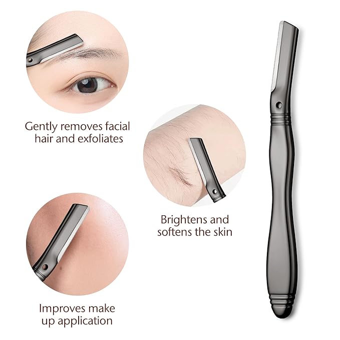 Eyebrow Razor, Dermaplaning Tool for Face, Face Razors for Women, Dermaplane Razor, Hair Removal and Exfoliation, Facial Razor, Face Shaver for Women&Men, 6 Blade Refills with Blade Cover (Black)