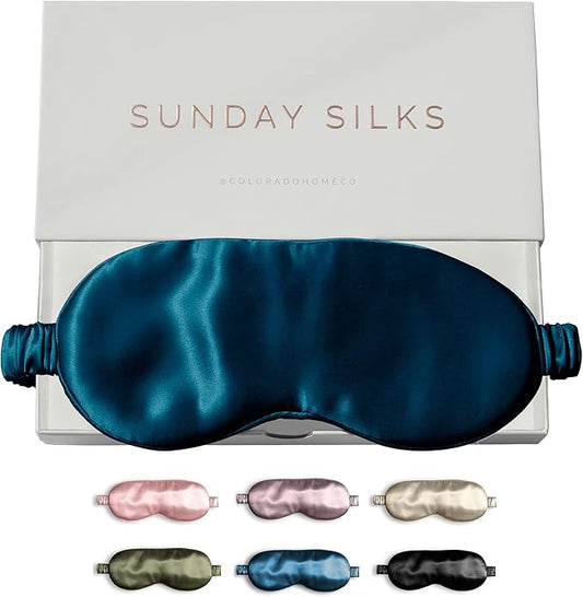 SUNDAYSILKS™ Exclusive Mulberry Silk Sleep Mask | Soft Eye Covers, Blackout Sleeping Mask for Women & Men | Silk Eye Mask for Sleep, Travel, and Relaxation | Antifaz para Dormir [Midnight Blue]