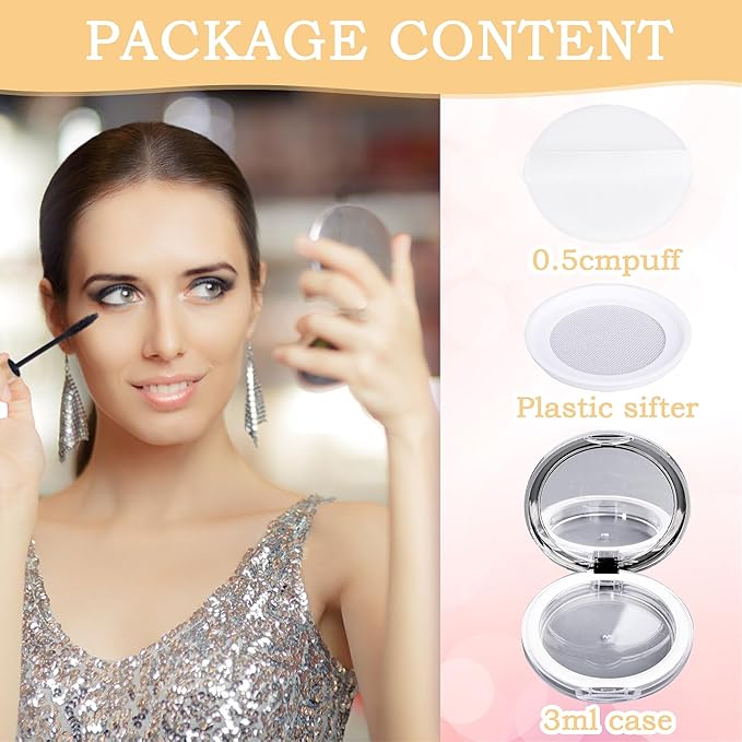 Mabor 2pcs Loose Powder Containers Powder for Women Girls Empty Face Powder Compact Powder Puff Container with Mirror Empty Reusable Powder Case