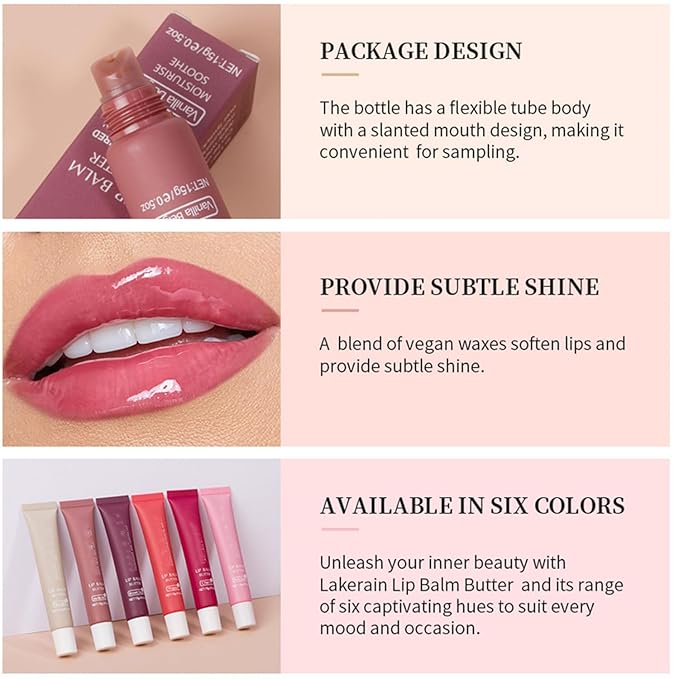 6 Color Hydrating Lip Butter Balm, Moisturizing Lip Repair, Lightweight Nourished Lip Glossy Christmas for Women (03 Brown Sugar)