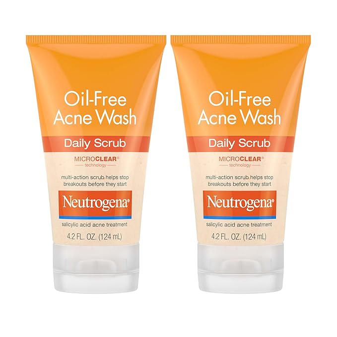 Neutrogena Oil-Free Acne Face Scrub, 2% Salicylic Acid Acne Treatment, Daily Face Wash to help Prevent Breakouts, Exfoliating Facial Cleanser for Acne-Prone Skin, Twin Pack, 4.2 fl. oz, 2 Pack