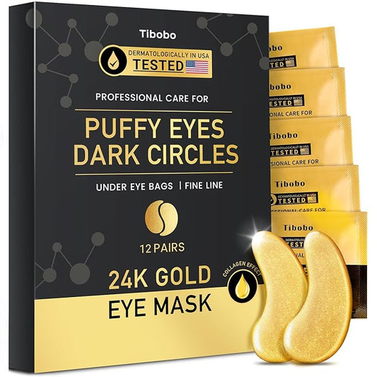 Under Eye Patches (12 Pairs) - 24K Gold Eye Masks Enriched with Abundant Collagen for Dark Circles, Puffy Eyes, Wrinkles - Gifts for Women Skin Care - Vegan & USA Tested