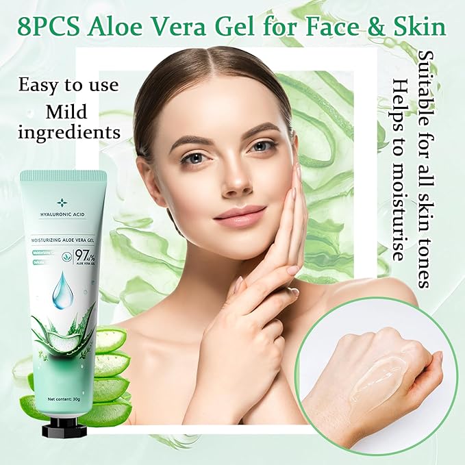 8PCS Aloe Vera Gel for Face & Skin,Organic Aloe Vera Gel,Hydrating After Sun Cream for Travel Size,Moisturizing Lotion for Skincare,After Sun Lotion for All Skin Type(E)