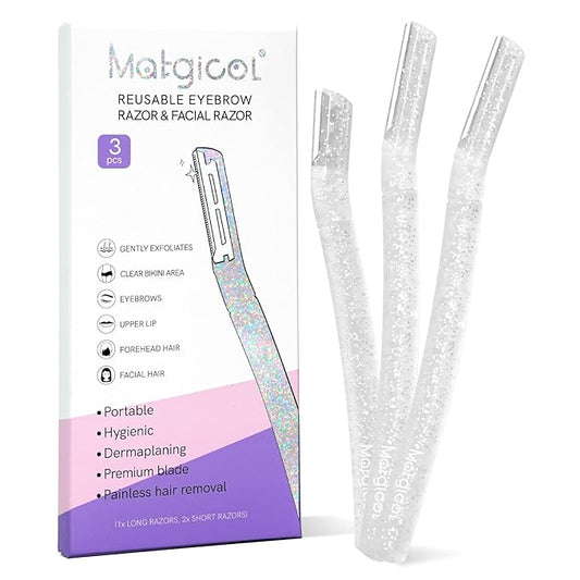 Women’s Dermaplane Razor for Face & Eyebrow - Anti-Cutting Japanese Blades for Eyebrow and Facial Hair Removal, Achieve Silky Skin and Perfect Brows (Transparent, 3 Count)