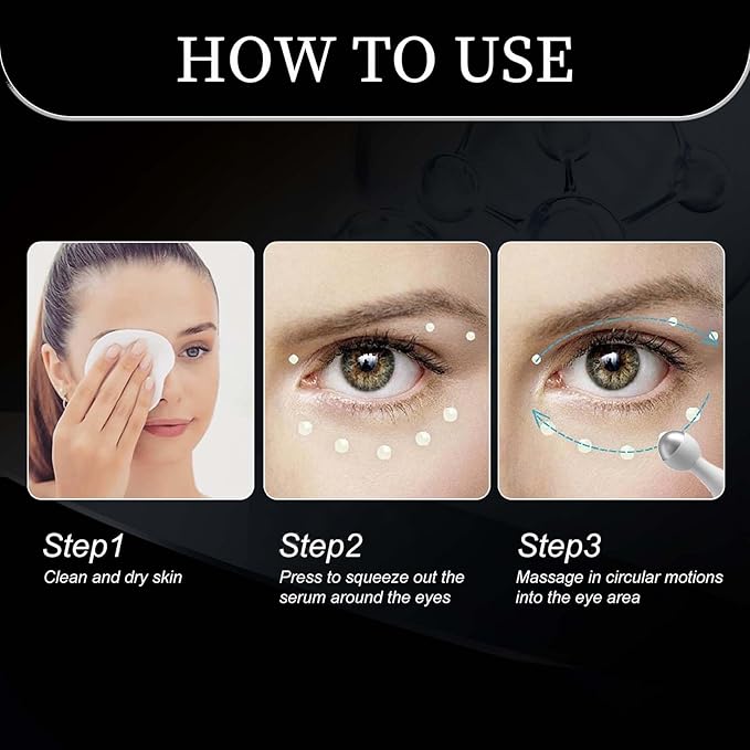 Eye Cream for Puffiness and Bags Under Eyes, Under Eye Cream for Dark Circles, Eye Roller for Puffy Eyes, Caffeine Eye Serum with 360°Massage Ball Reduce Wrinkles and Fine Lines