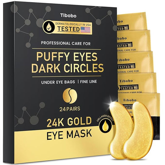 Under Eye Patches (24 Pairs) - 24K Gold Eye Masks Enriched with Abundant Collagen | Diminish Dark Circles and Puffiness | Anti-Aging, Smooth Fine Line, Nourish Skin - Gifts for Women Skin Care