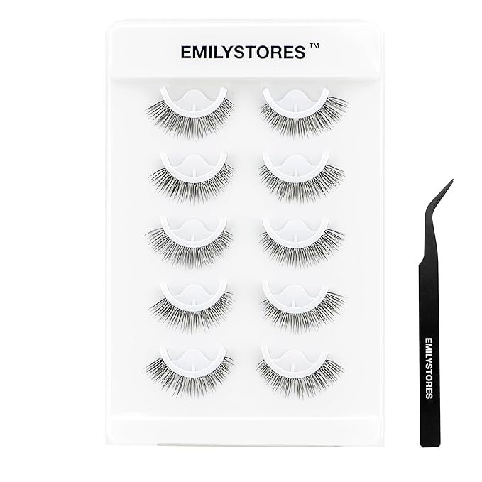 False Eyelashes, 5 Pairs Wispy Light Pre-Glued Self Adhesive Lashes with Applicator (DLP01)