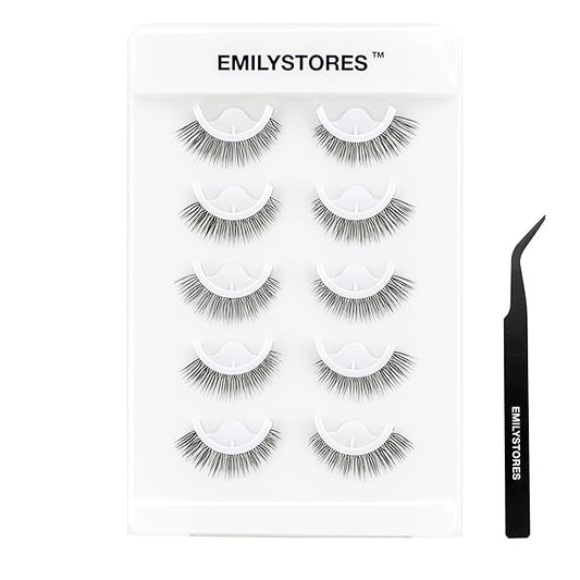 False Eyelashes, 5 Pairs Wispy Light Pre-Glued Self Adhesive Lashes with Applicator (DLP01)