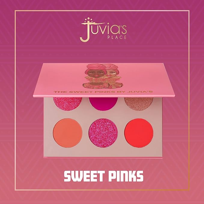 Juvia's Place Palette The Sweet Pinks - Deep Fuchsia, Soft & Sweet Pink, Shades of 6, Pressed Pigments Palette, Professional Makeup, Pigmented Pan Palette, Makeup Palette for Color & Shine