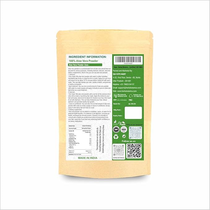 Herbs Botanica Aloe Vera Powder Organic for Hair 5. /150g 3oz