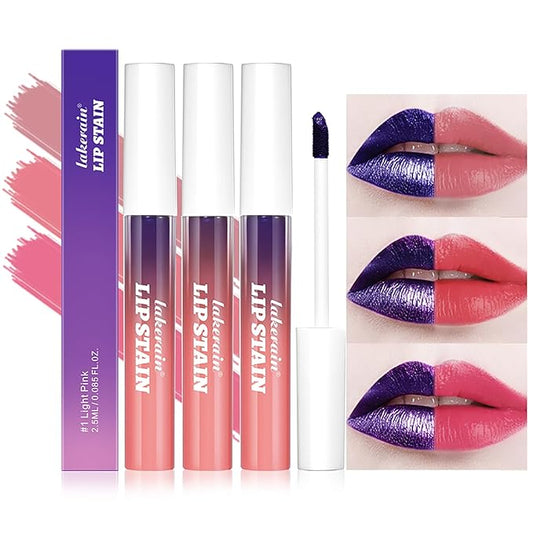 3Pcs Peel-Off Lip Tint Set - Tattoo Lip Stain Kit in 3 Vibrant Colors, Long-Lasting Matte Finish, Moisturizing Peel-Off Lip Mask, Waterproof & Smudge-Proof, 24H Color Hold (3PCS, 3)