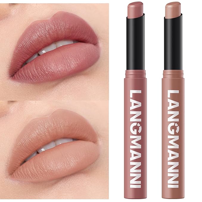 Jolilab 2Pcs Velvet Matte Lipstick Nude Matte Soft Dark Color Stick High Pigmented Long-Lasting Waterproof Lip Stick Lip Balm Beauty Cosmetics Gift for Girls and Women（03#+04#