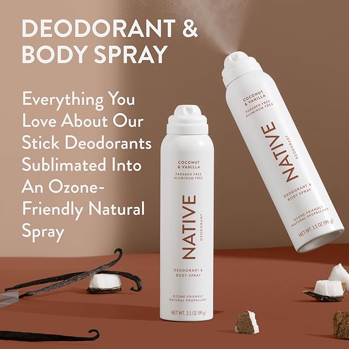 Native Deodorant & Body Spray Contains Naturally Derived Ingredients | Deodorant for Women and Men, All Day Odor Protection, Aluminum and Hydrocarbon Propellant Free | Coconut & Vanilla