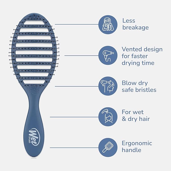 Wet Brush Speed Dry Hair Brush, Elemental Blue, Vented Design & Soft HeatFlex Bristles, Blow Dry Safe, Ergonomic Handle Manages Tangles & Uncontrollable Strands, Pain-Free Hair Accessories