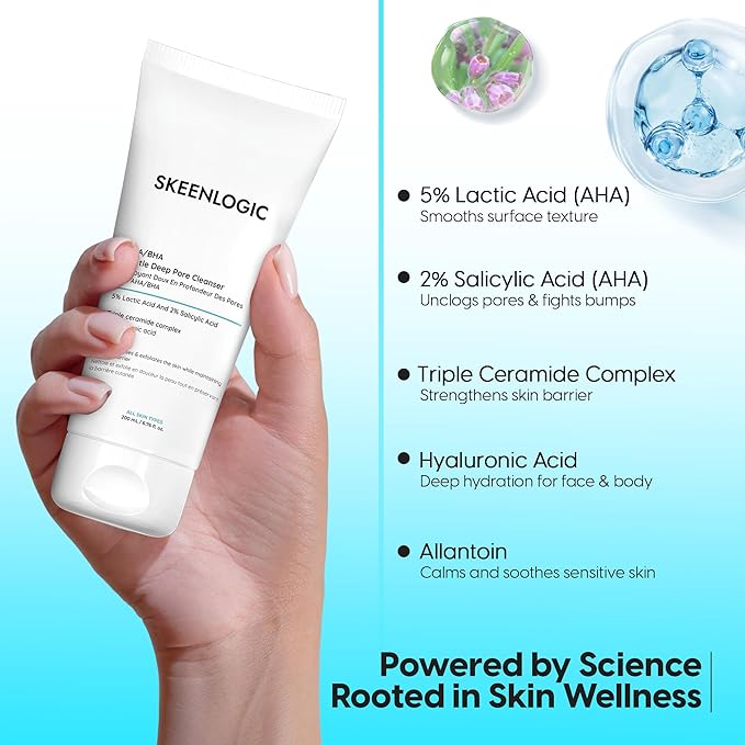 5% Lactic Acid + 2% Salicylic Acid Cleanser –Non-Stripping AHA/BHA Exfoliating Face & Body Wash With Ceramides. Minimizes Pores, Keratosis Pilaris, Acne, Ingrown Hairs & Psoriasis-200ml.
