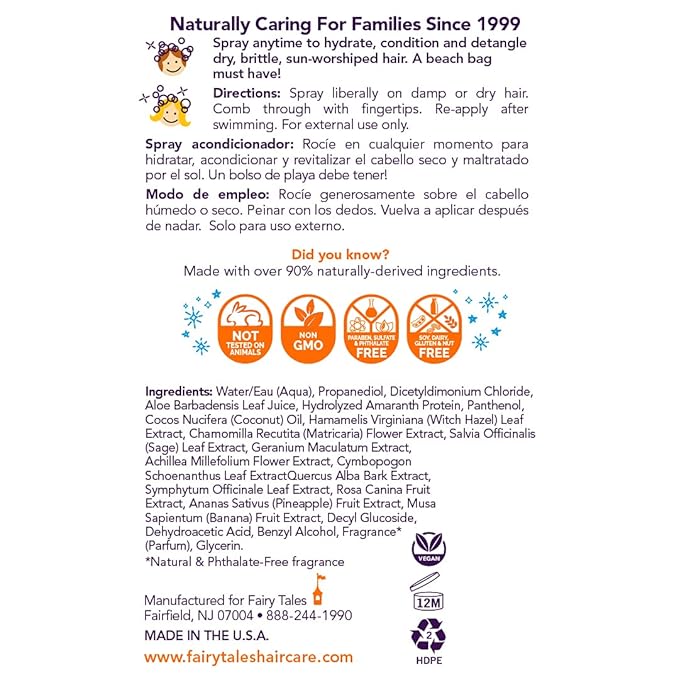 Fairy Tales Swimmer Conditioning Spray for Kids - 8 oz | Made with Natural Ingredients in the USA | Replenish and Restore from Chlorine and Salt Damage | No Parabens, Sulfates, or Synthetic Dyes