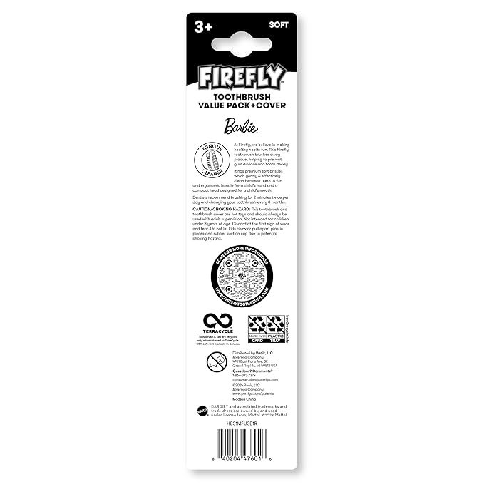 Firefly Barbie Toothbrush Value Pack, Soft Bristle Toothbrush for Kids 3+, 3 Ct