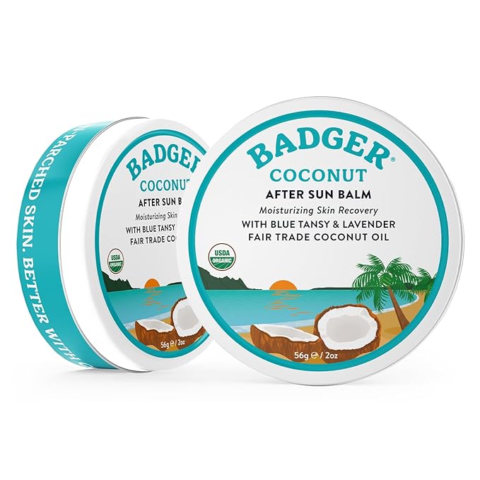 Badger Coconut After Sun Balm with Organic Cocoa Butter & Shea Butter, Rescue Balm, Soothing & Cooling Balm for Tight Dry Skin After Sun Exposure, 2 oz