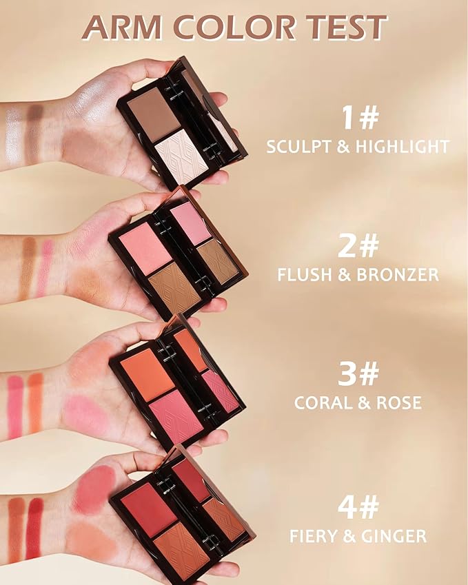 Face Bronzer Contour Blush Powder Palette-2 in 1 Cruelty-Free Buildable Facial Cheek Shimmer Blusher Contour Bronzing Pressed Powder,Blendable Makeup Palette,Thanksgiving Gift Set for Women-02