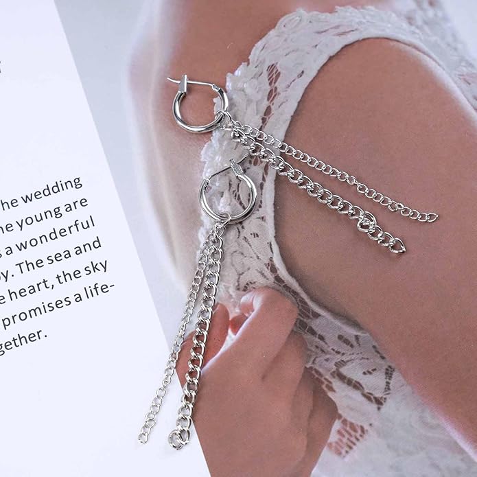 Vintage Layered Chain Dangle Earrings Long Chain Hoop Huggie Earrings Silver Curb Chain Stud Earrings Tassel Chain Drop Earrings Jewelry for Women