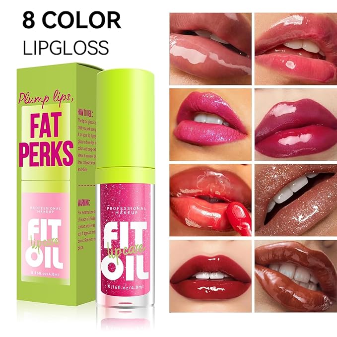 8 Colors Lip Oil Glaze - Hydrating Glow Oil With Big Brush Head, Shiny Moisturizing Gloss, Long Lasting Non-sticky Fresh Transparent Tinted Plumping Oil (# 07)