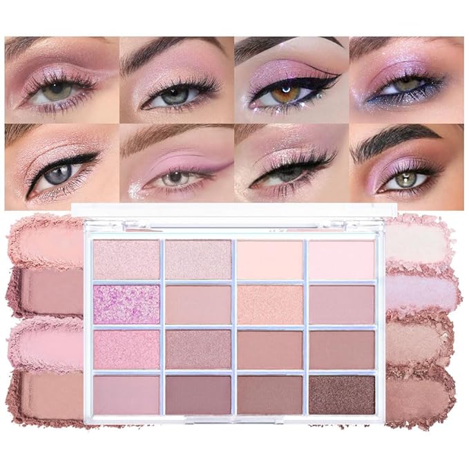 16Colors Light Purple Pink Brown Nude Basics Matte Eyeshadow Palette,Eye Shadow Travel Makeup Palette all in one Long Lasting Waterproof Ultra-Blendable,Great for Travel Gift Kit