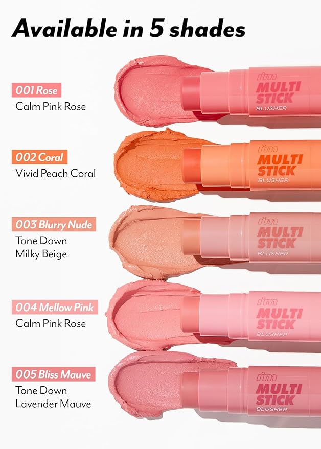I'M MEME Blusher - I'm Multi Stick 001 Rose | Easy Blendable Cream Blush for Natural Look, Multi Blush Stick for Cheek Tint, Face Contour Makeup, and Face Blush, Suitable for Beginners and All Ages
