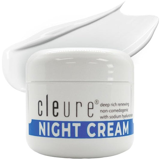 Cleure Hyaluronic Acid & Shea Butter Anti-Aging Night Cream for Sensitive Skin, Gluten, Salicylate, Paraben & Fragrance Free (2 oz, Pack of 1)