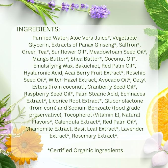 Saffron & Bakuchiol Cream for Face - Natural Retinol Alternative Anti Aging Face Cream to Reduce Wrinkles – Made in USA, Organic All Natural Ingredients - 1.7 oz