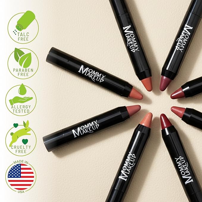 Mommy Makeup Triple Sticks Lipstick, Cream Blush & Teatment All-In-One with Shea & Cocoa Butter - Soft & Creamy Moisturizing Lip Crayon For Lips & Cheeks (Toasted Berry)