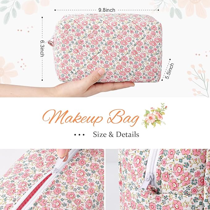 Soidram floral makeup bag quilted