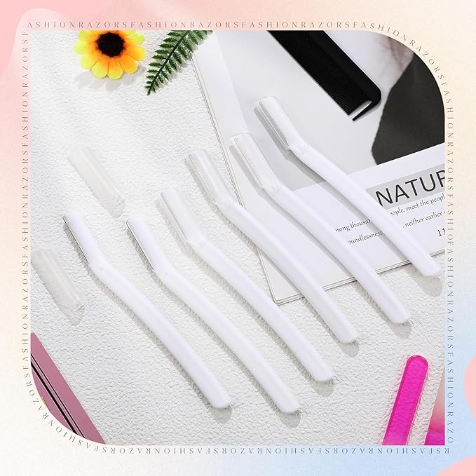 Lasnten 6Pcs Dermaplane Razor Eyebrow Facial Razor for Women Men Single Blade Multipurpose Eyebrow Trimmer Skin Hair Removal Shaver Face Razor Dermaplaning Exfoliating Tool Include Blade Cover(White)