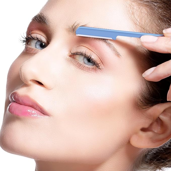 10 Pieces Eyebrow Razor for Women Facial Shaver Razor Brow Shaper Eyebrow Trimmer Dermaplaner Shaping Tool with Cover (Pink, Blue)