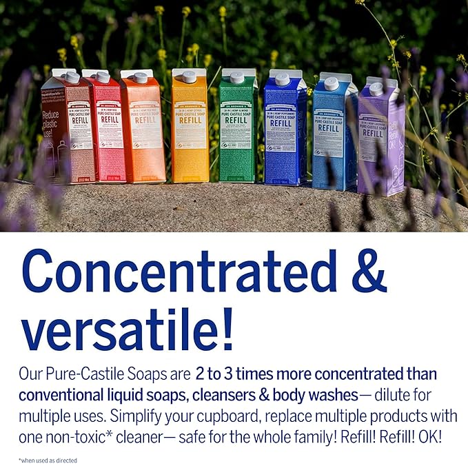 Dr. Bronner's Pure-Castile Magic Soap Liquid, Citrus, Made with Organic Oils for Body, Face, Hair, Dishes, Laundry Vegan, Natural, Non-GMO, Biodegradable, 18-in-1 Multi-Use - Citrus, 32oz + Refill