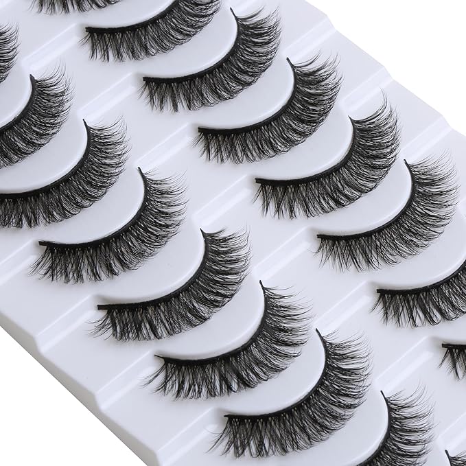 SUNWELL False Eyelashes 12mm Mink Lashes Natural Look 3D Faux Mink Eye Lashes Soft Reusable Luxury Volume Fake Eyelashes 10 Pairs Pack