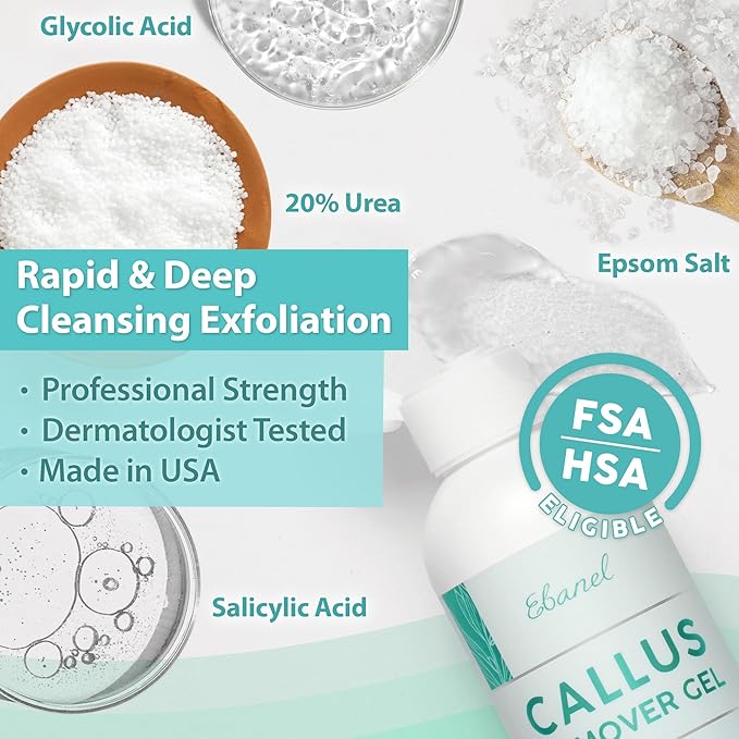 Ebanel Professional Callus Remover for Feet with 20% Urea, Epsom Salt, Heel Toe Foot Callus Remover Gel Peel Exfoliator Dead Skin Removal for Feet, Cracked Heel Repair