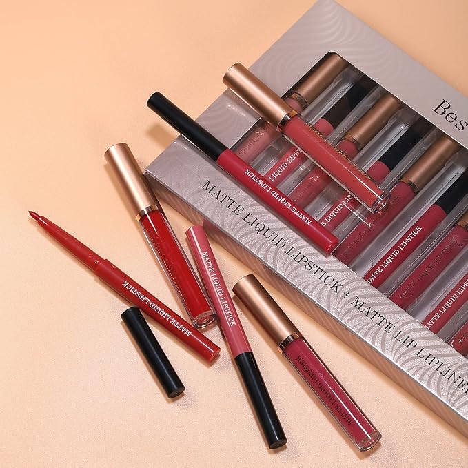BestLand 12Pcs Matte Liquid Lipstick + Lip Liner