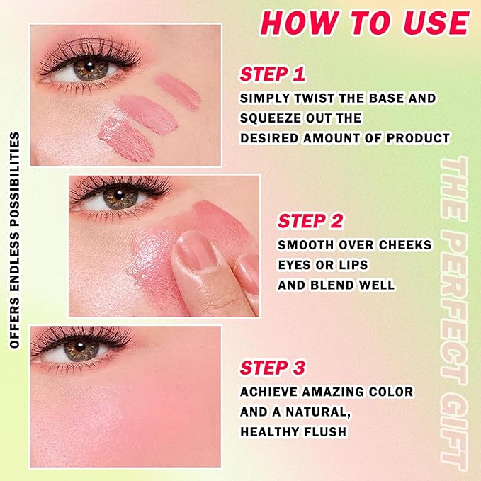 Multi-Use Cream Blush Stick,Soft Smooth Makeup Blush Stick Skin Types