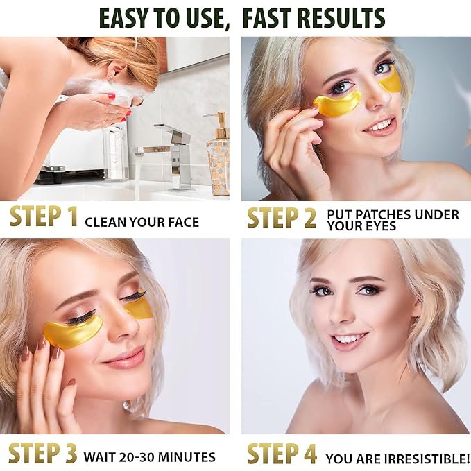 Under Eye Hydrogel Collagen Eye Patches, Anti-Wrinkle Eye Patch, Treatment for Puffy Eyes, Eye Bags, Dark Circles Under Eye, Puffiness, Eye Patch with Hyaluronic Acid and Peptides, 30 pairs