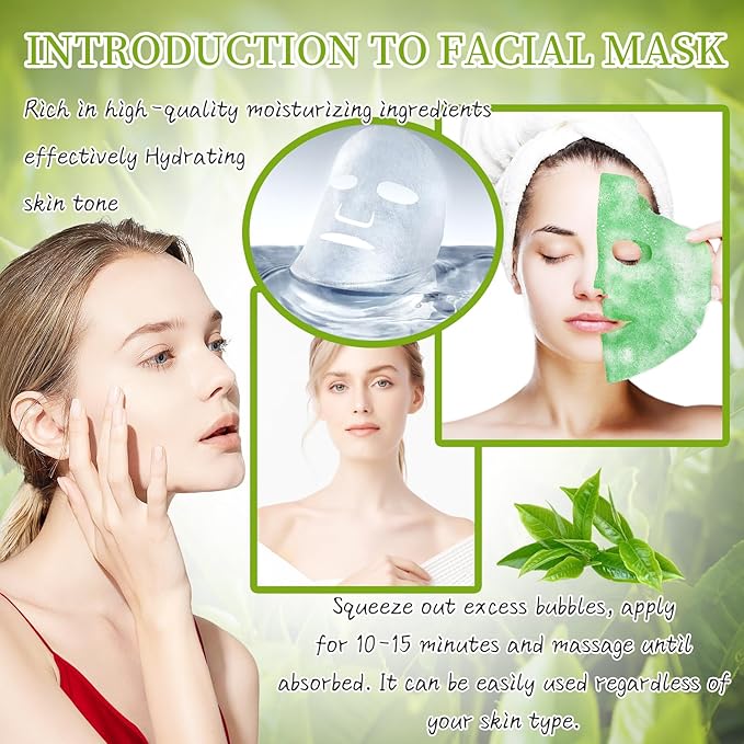 10 Sheets Face Masks Skincare O2 Bubble Green Tea Face Mask, Cleaner Bubble Sheet Masks Foaming Purifying Facial Mask for Pores, Moisturizing Spa Face Masks Skin Care For All Skin Type