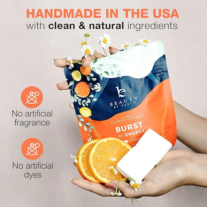 Shower Steamers Aromatherapy - USA Made with Natural Ingredients & Citrus Essential Oil, Long Lasting Shower Bombs for Energy Boost, Gift Set for Women & Men, Spa Gifts & Shower Accessories
