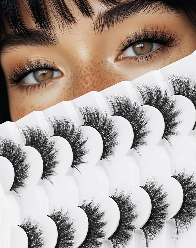 Lashes Cateye Wispy False Eyelashes Volume Flared Mink Eyelash Strip Lashes Soft Cat Eye Lash Natural Pack 7 Pairs Everyday 17MM D74