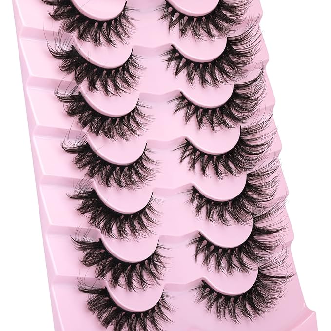 Fox Eye Lashes Faux mink Eyelashes Wispy Cat Eye Long False Eyelahses Dramatic Cross Full Volume Strip Lashes Pack 7 Pairs