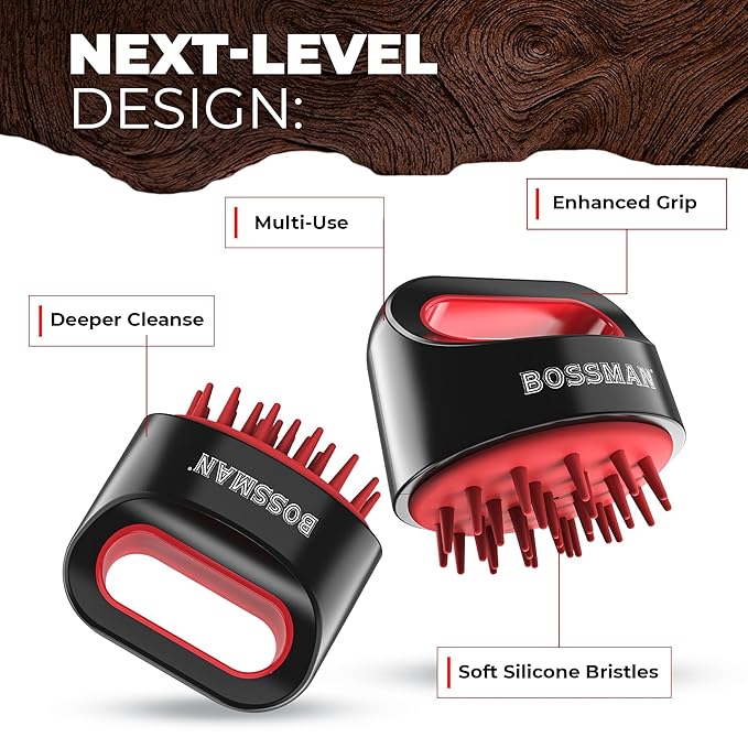 Bossman Titan Shower Scalp Massager – Ergonomic Silicone Scrubber for Product Build-Up, Dandruff & Pore Stimulation – Head & Beard Care Tool with Soft Bristles