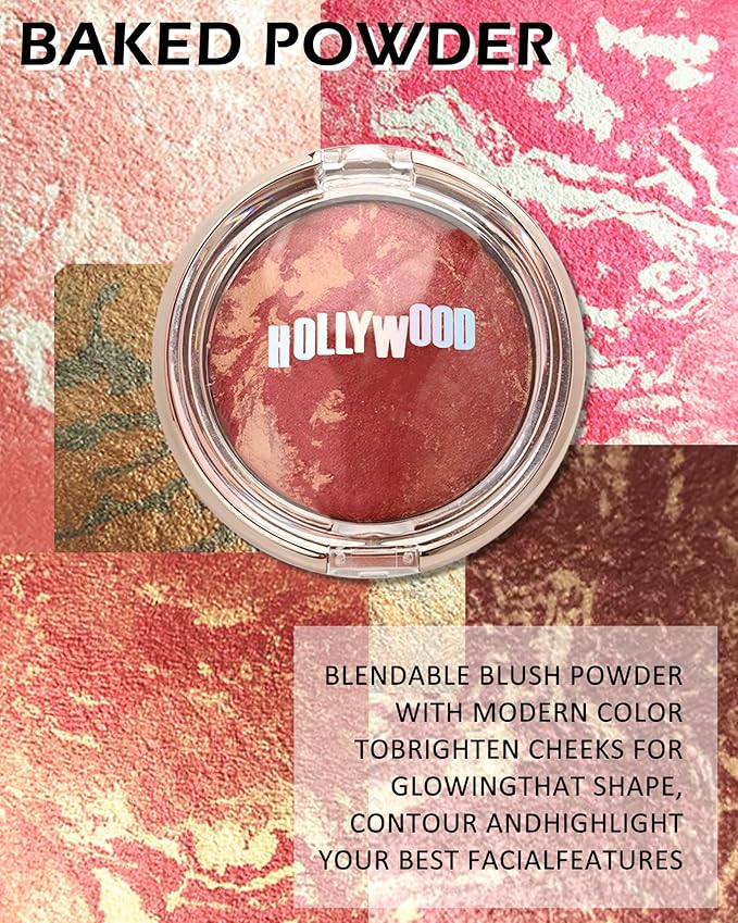 Baked Powder Blush, Glow Marbleized Blush Powder Palette,Lightweight Shimmery face Blush for Cheeks,Eyeshadow & Highlight,Mother's Day Makeup Gift for Women rubores de maquillaje(0.49Ounce)-03