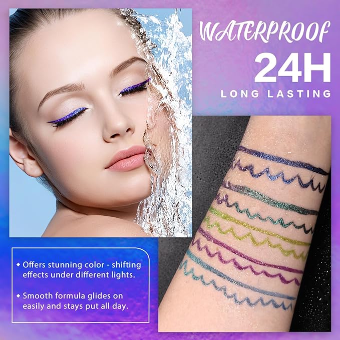 Chameleon Liquid Eyeliner, Blue Purple Metallic Color Shifting Shimmery Eye Liner, Duo-color Waterproof Long Lasting Glitter Eye Makeup Pen Eyeliners (Twilight Iris)