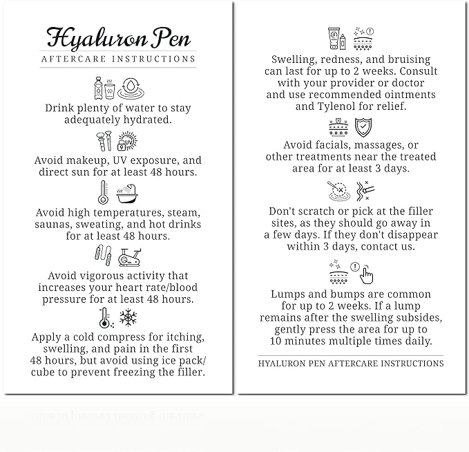 100 Pack - Premium Hyaluron Pen Lip Filler Aftercare Instructions Card 2 x 3.5" Accessories Supplies Kit Care - HP07A100_N